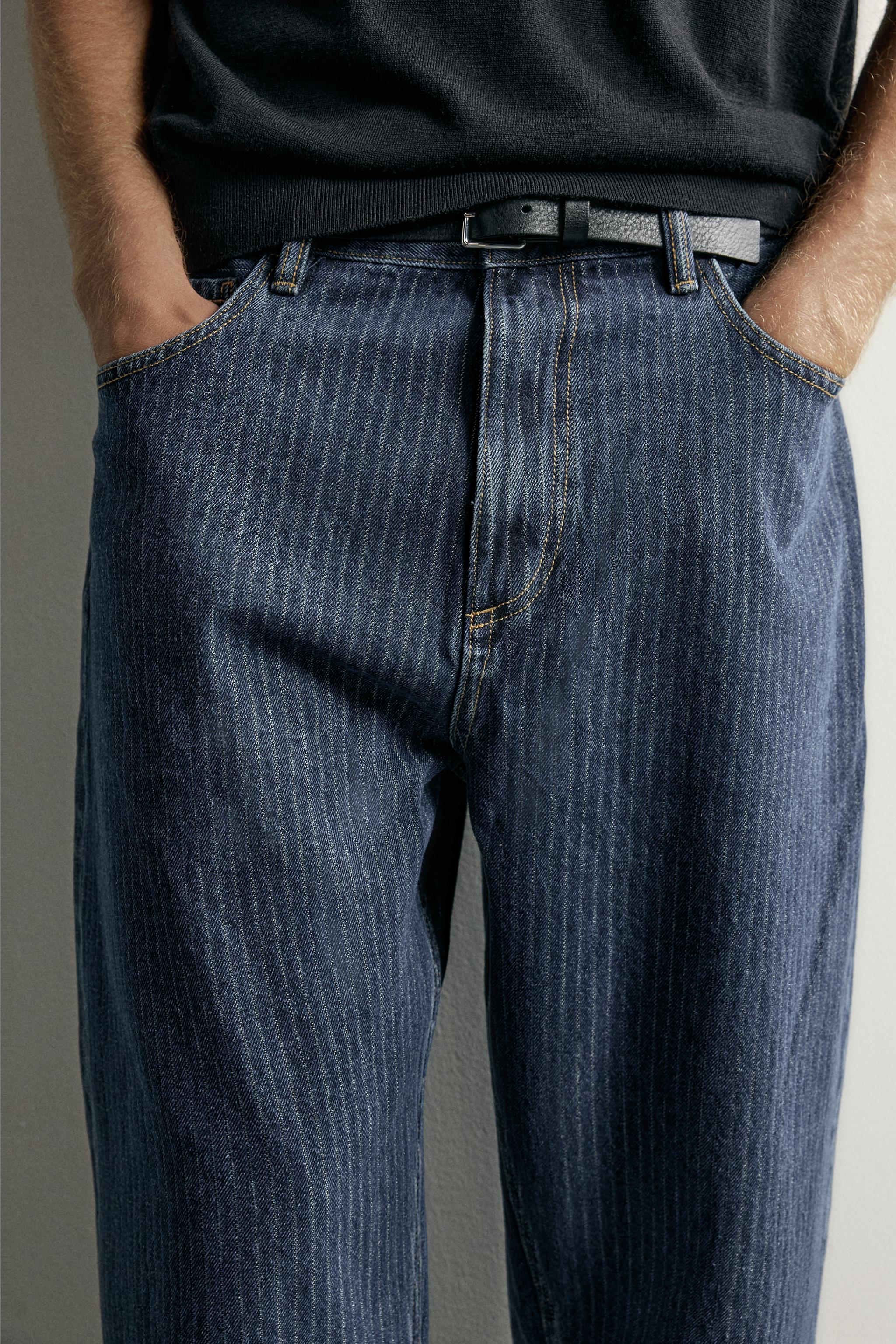 STRIPED TAPERED WIDE FIT JEANS